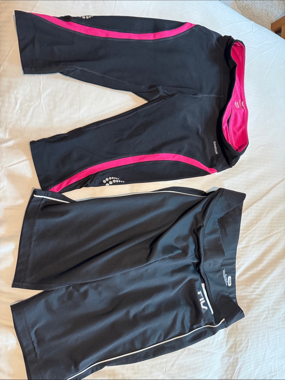 Fila Black shorts & Reebok Capri Athletic Pants with Pink Trim M